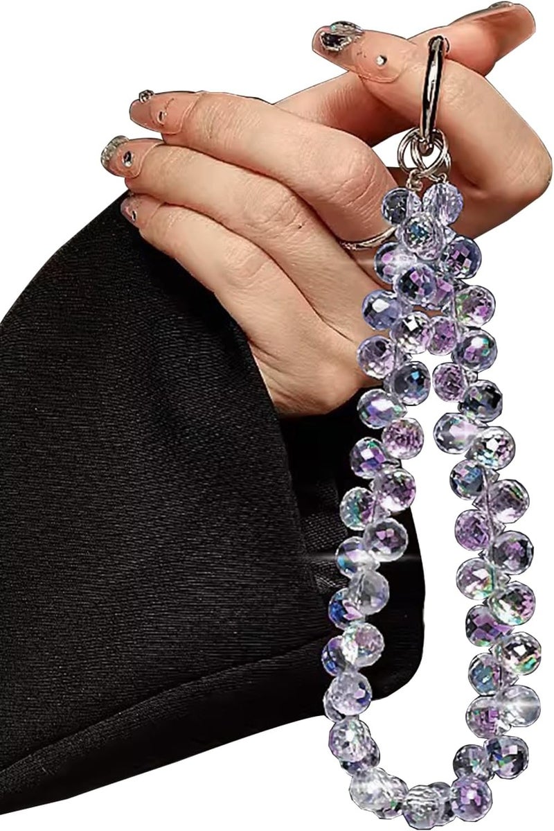 TENOC Beaded Phone Wrist Strap, Cellphone Lanyard Chain, Sparkling Wristlet Bracelet for Women, Purple - Image 1